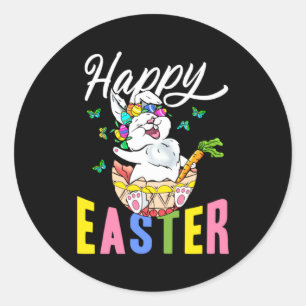 Pegatina Redonda Feliz Pascua Huevos De Pascua Conejito De Pascua A