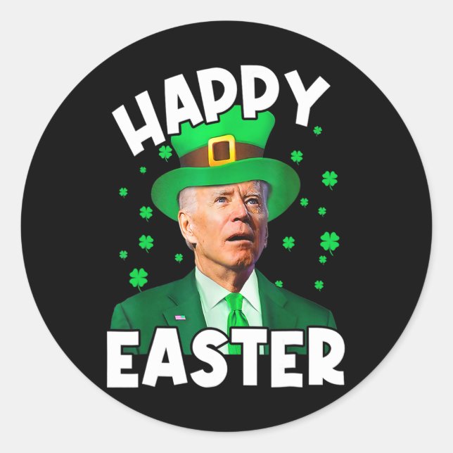Pegatina Redonda Feliz Pascua Joe Biden St Patricks Day Leprechaun (Anverso)