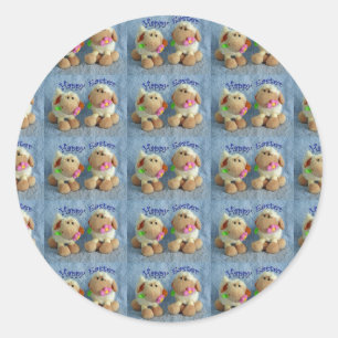 Pegatina Redonda Feliz Pascua Lambs