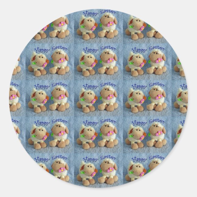 Pegatina Redonda Feliz Pascua Lambs (Anverso)