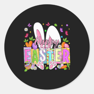 Pegatina Redonda Feliz Pascua lazo coqueta conejo conejito día de P