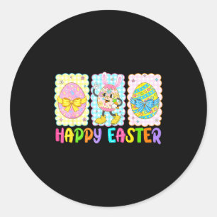 Pegatina Redonda Feliz Pascua Lazo Coquette Divertidos Huevos de Pa