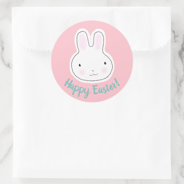 Pegatina Redonda Feliz Pascua linda conejita personalizado guion ro (Bolso)