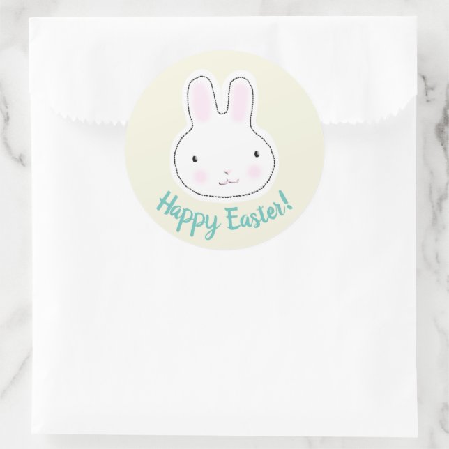 Pegatina Redonda Feliz Pascua lindo conejito crema personalizado es (Bolso)