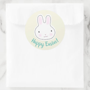Pegatina Redonda Feliz Pascua lindo conejito crema personalizado es