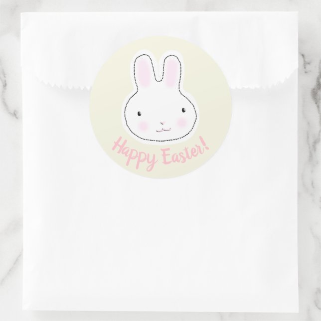 Pegatina Redonda Feliz Pascua lindo conejito personalizado escritur (Bolso)