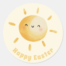 Pegatina Redonda ¡Feliz Pascua! Lindo sol de acuarela 