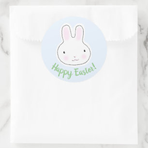 Pegatina Redonda Feliz Pascua luz azul lindo personalizado conejito