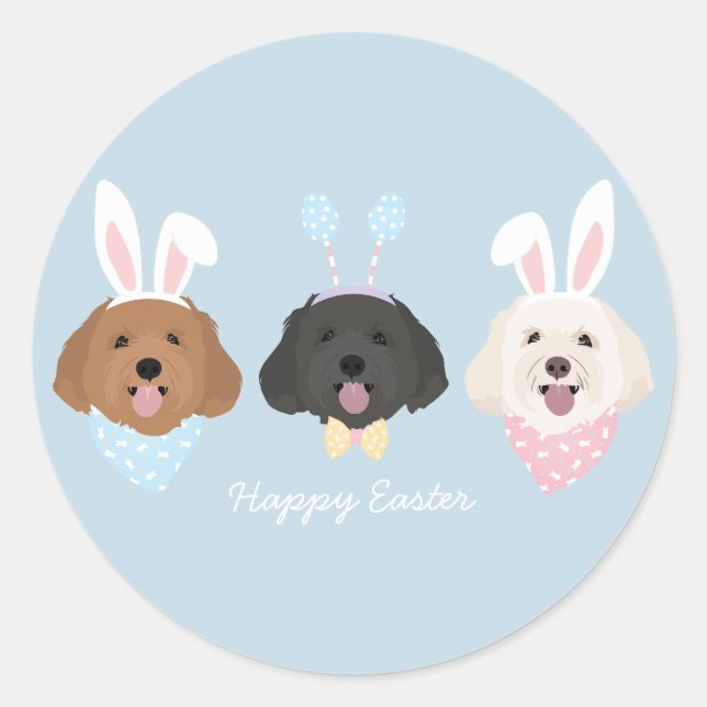 Pegatina Redonda Feliz Pascua Maltipoo Perros (Anverso)