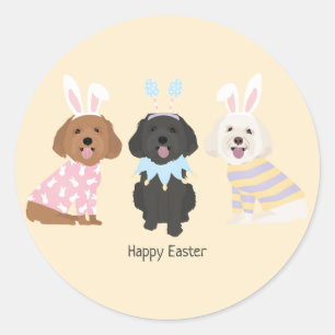 Pegatina Redonda Feliz Pascua Maltipoo Perros