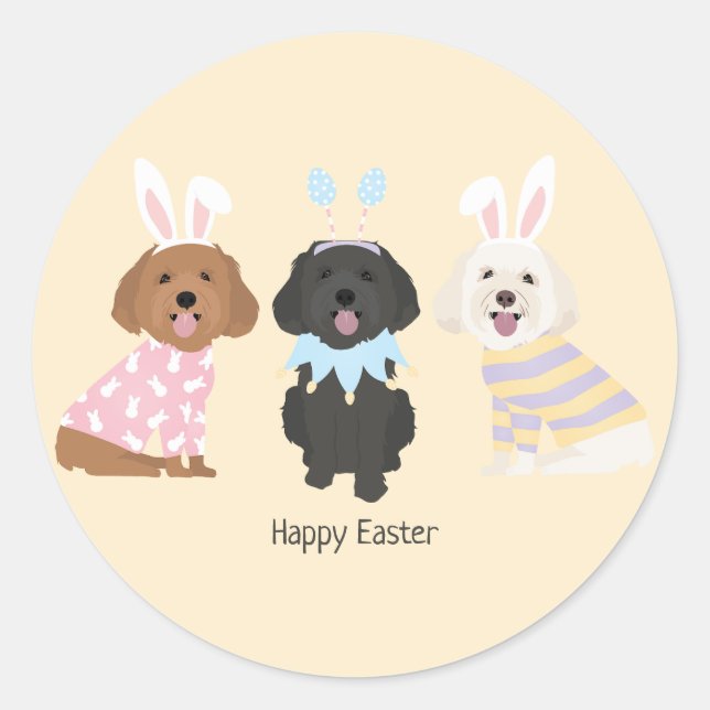 Pegatina Redonda Feliz Pascua Maltipoo Perros (Anverso)