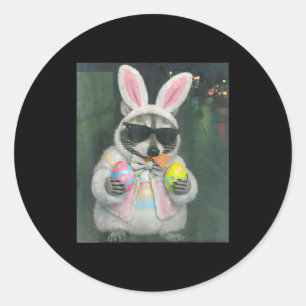 Pegatina Redonda Feliz pascua mapache cesta de huevos divertida pas