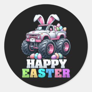 Pegatina Redonda Feliz Pascua Monster Truck Easter Bunny Monster Tr
