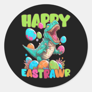 Pegatina Redonda Feliz Pascua Niño Niño T-rex Pascua Dino
