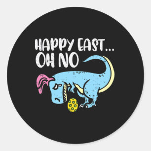 Pegatina Redonda Feliz Pascua Oh No Trex Huevo Divertido Pascua Din