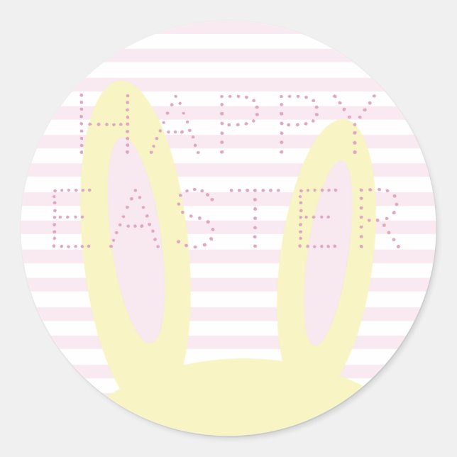 Pegatina Redonda Feliz Pascua | Orejas de conejito rosado y amarill (Anverso)