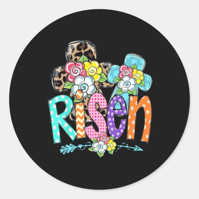 Pegatina Redonda Feliz Pascua Para Los Chicas Cristianos, Mamá, Est (Anverso)