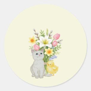 Pegatina Redonda Feliz Pascua Pastel Adorable