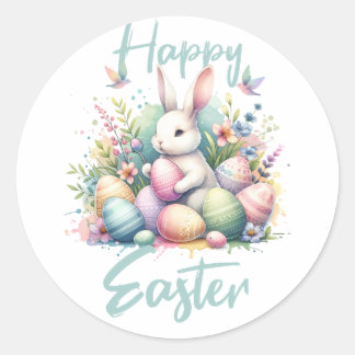 Pegatina Redonda Feliz Pascua pastel de Pascua Manejo Bunny Egy acu