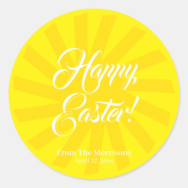 Pegatina Redonda Feliz Pascua personalizado amarillo texto alegre l (Anverso)