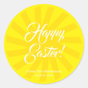 Pegatina Redonda Feliz Pascua personalizado amarillo texto alegre l