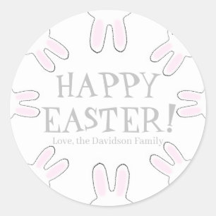 Pegatina Redonda Feliz Pascua personalizado gris blanco lindos cone