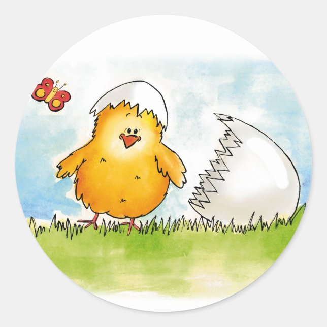 Pegatina Redonda Feliz Pascua- Personalízate con el nombre - Chick  (Anverso)
