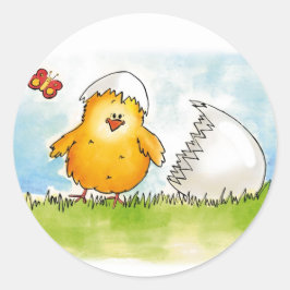 Pegatina Redonda Feliz Pascua- Personalízate con el nombre - Chick