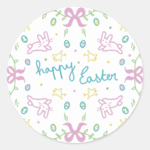 Pegatina Redonda Feliz Pascua Saludo Bonito