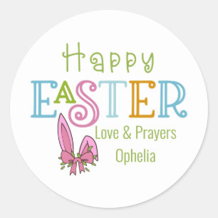Pegatina Redonda Feliz Pascua Tipografía Caprichosa y Orejas de Con