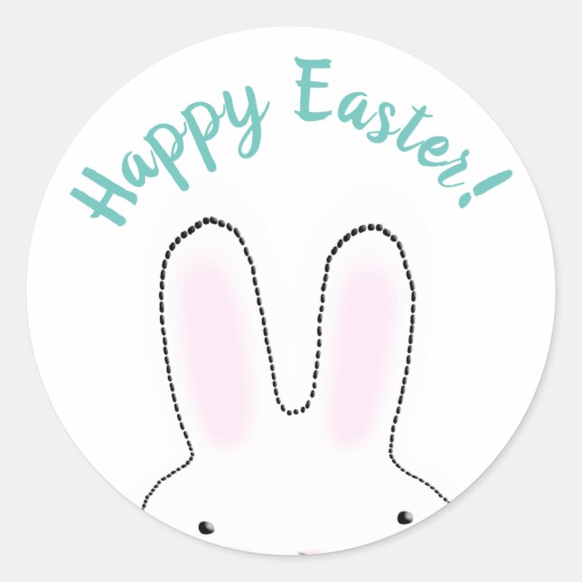 Pegatina Redonda Feliz Pascua verde azulado lindo guión de personal (Anverso)
