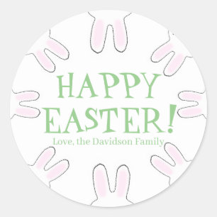 Pegatina Redonda Feliz Pascua verde personalizado blanco lindos con
