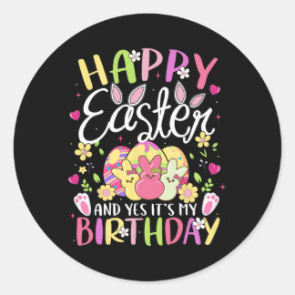 Pegatina Redonda Feliz Pascua Y Sí Es Mi Cumpleaños Conejito Huevo 