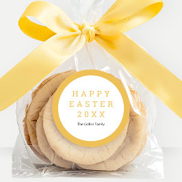 Pegatina Redonda Feliz Pascua Yellow Elegant Nombre personalizado m