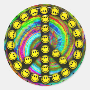 Pegatina Redonda Feliz paz hippie