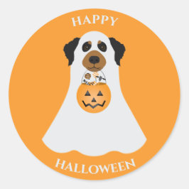 Pegatina Redonda Feliz perro fantasma de Halloween