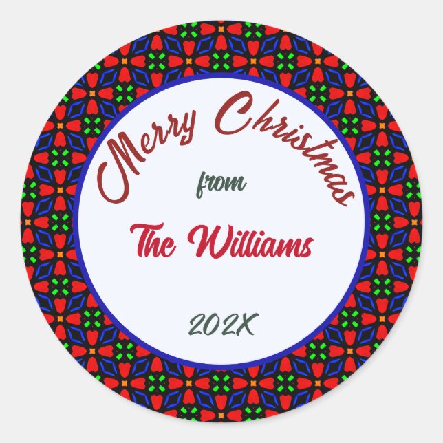Pegatina Redonda Feliz Personalizable navideño (Anverso)