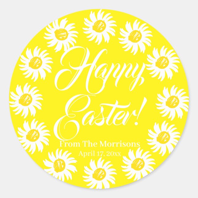 Pegatina Redonda Feliz personalizado amarillo de Pascua alegre (Anverso)