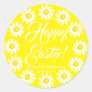 Pegatina Redonda Feliz personalizado amarillo de Pascua alegre