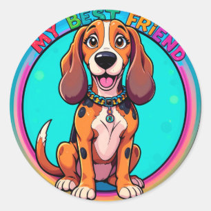 Pegatina Redonda Feliz Personalizado Beagle Dog My Best Friend