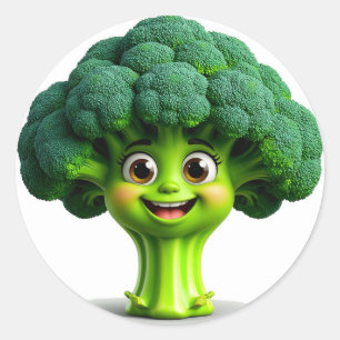 Pegatina Redonda Feliz Personalizado Broccoli Carácter con diversió