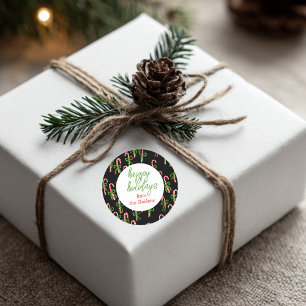 Pegatina Redonda FELIZ Personalizado Candy Canes Xmas Cute