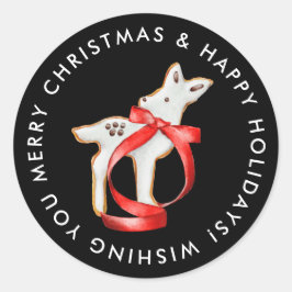 Pegatina Redonda Feliz Personalizado de galletas de renos navideños