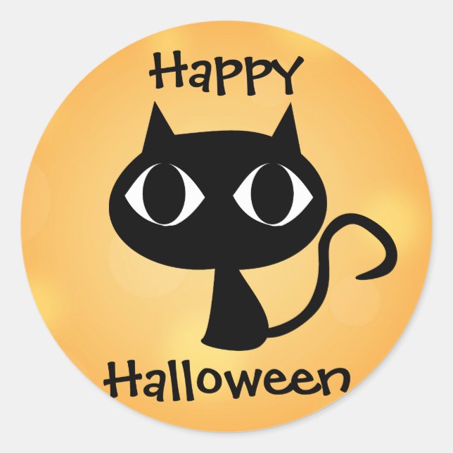Pegatina Redonda Feliz Personalizado de Halloween Naranja de gato n (Anverso)