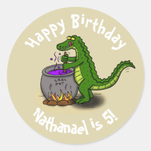 Pegatina Redonda Feliz personalizado de la cena del cociente verde