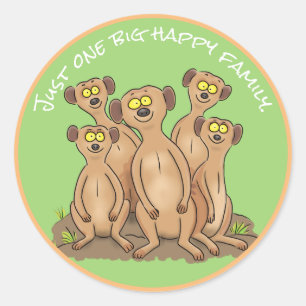 Pegatina Redonda Feliz personalizado de la familia Meerkat