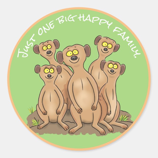 Pegatina Redonda Feliz personalizado de la familia Meerkat (Anverso)
