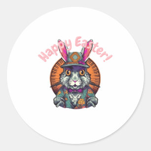 Pegatina Redonda Feliz Personalizado de Pascua, Conejo Holandés de