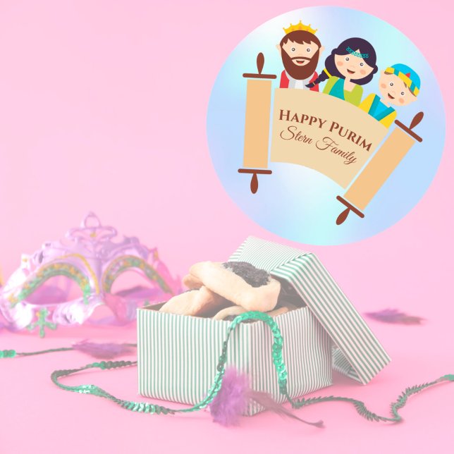 Pegatina Redonda Feliz Personalizado de Purim Megillah Kids (Subido por el creador)