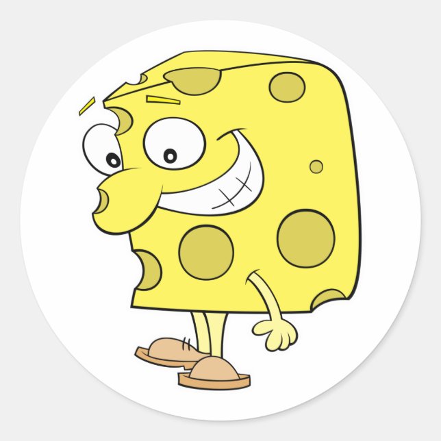 Pegatina Redonda feliz personalizado de queso suizo tonto (Anverso)